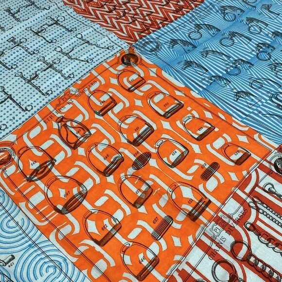 HERMES Carre 140 - Orange Blue Multi Cashmere Silk Scarf - Picture 5 of 5